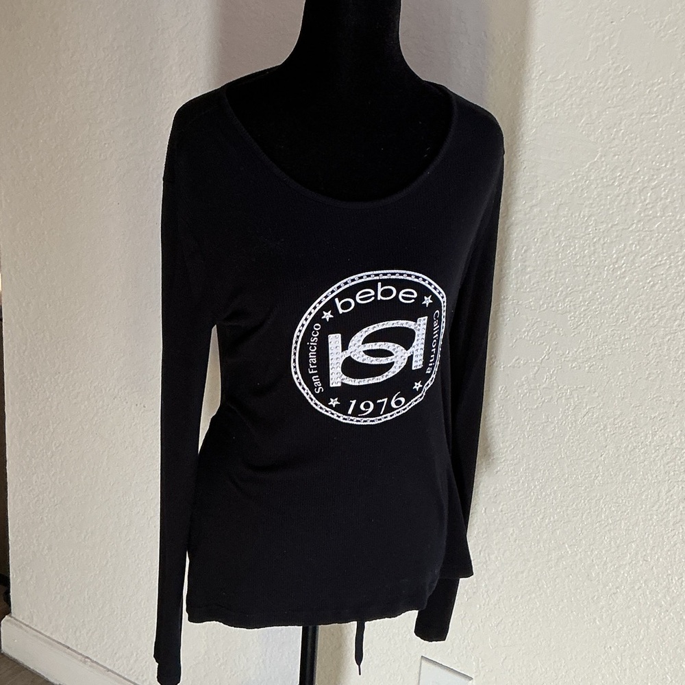 Bebe Black Graphic Long Sleeve Tee